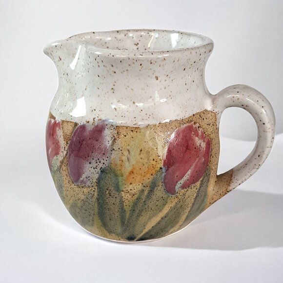 Beautiful Pottery creamer 4" tall marked on bottom MKS floral NICE - Picture 3 of 6